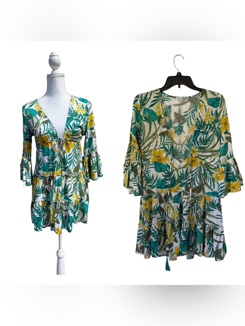 NWOT BLUE ISLAND Women XS Tropical Print Swim Cover-Up mini dress Tunic Rayon